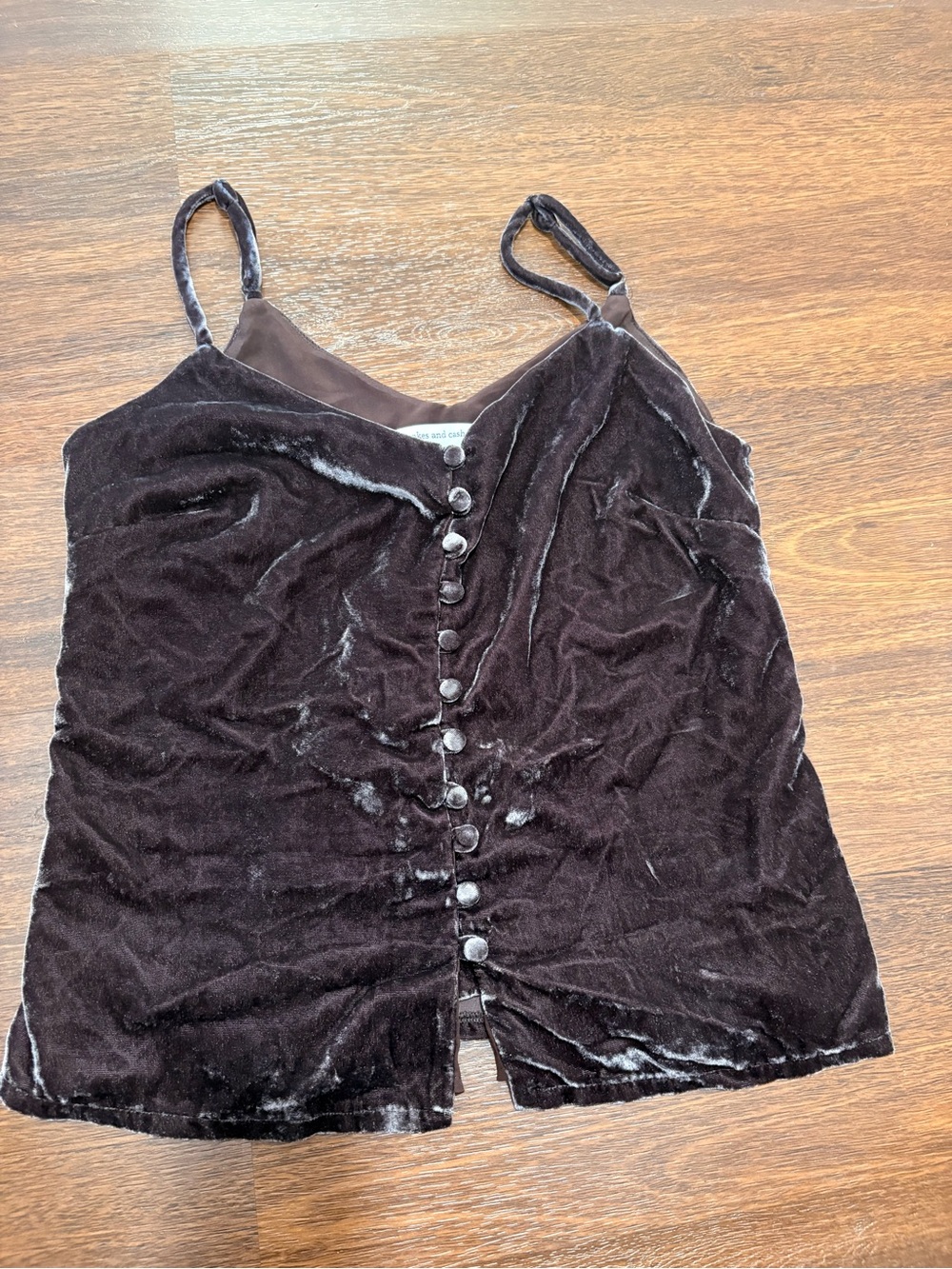 Cupcakes & Cashmere Brown Velvet Button-Front Cami